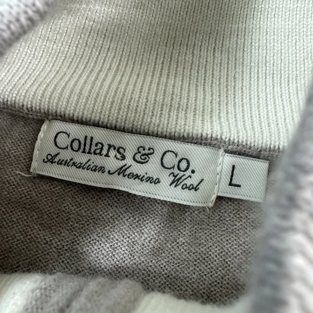 Collars & Co. Brown Merino Wool Half Zip Mens Pullover Sweater Size Large